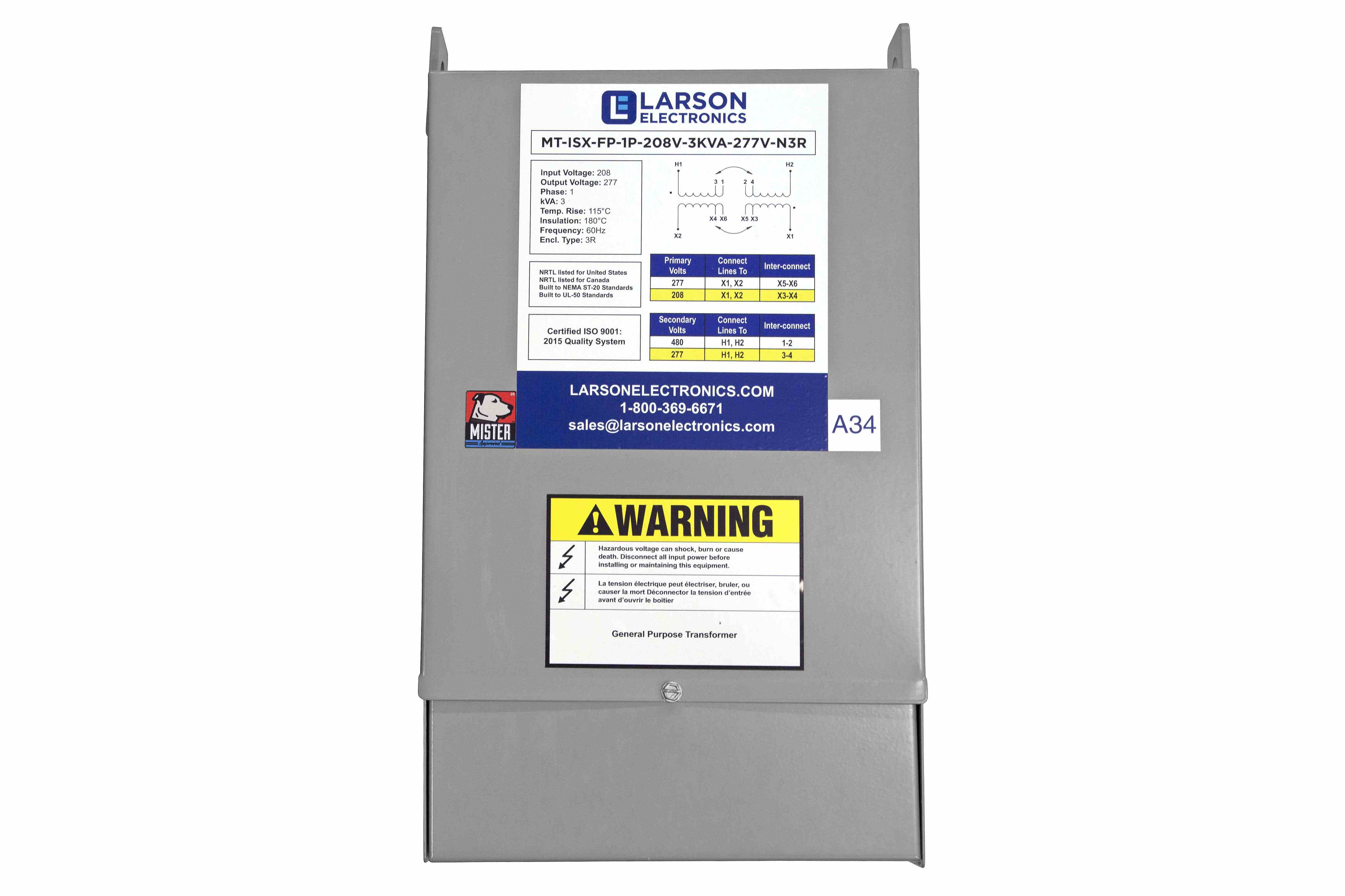 Larson Electronics - 3 kVA Isolation Transformer - 208V Primary - 277V ...