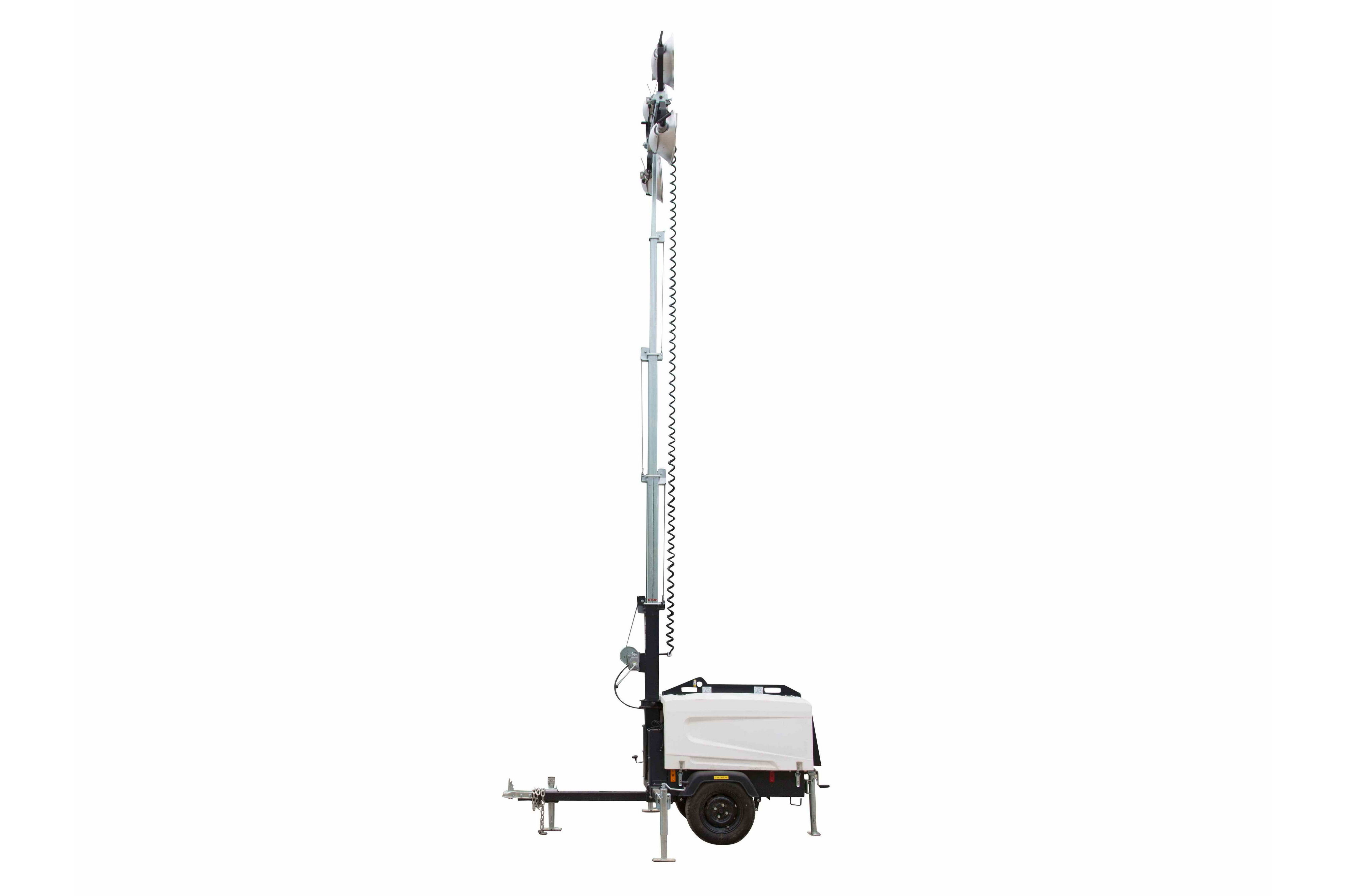 Larson Electronics - 25' Telescoping Tower - 4 Metal Halide Fixtures ...