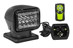 Remote Control LED Spotlight - 12-24V DC, 5000 Lumens - (2) Remotes - Permanent Mount - Black Housing