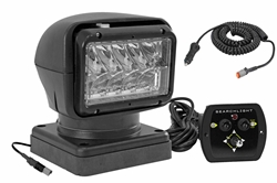 Remote Control LED Spotlight - 12-24V DC, 5000 Lumens - (1) Hardwired Remote - Permanent Mount - Black Housing