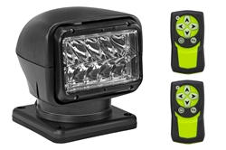 Remote Control LED Spotlight - 12-24V DC, 5000 Lumens - (2) Wireless Remotes - Permanent Mount - Black Housing