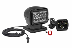 Remote Control LED Spotlight - 12-24V DC, 5000 Lumens - (1) Hardwired Remote - Magnet Mount - Black Housing - Military Applications