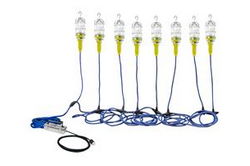 Industrial Vapor Proof Incandescent String Light - 5 Drop Lights - Inline Stepdown Transformer