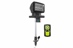 Remote Control LED Spotlight - 12-24V DC, 5000 Lumens - (1) Wireless Remote - Stanchion Mount - Black Housing