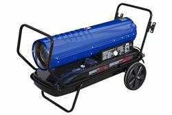 Cart Mounted Forced Air Heater - 120V - Kerosene/Diesel - 670 CFM, 215000 BTUs - 13 Gal Tank - Blue