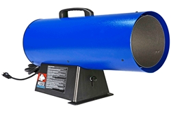 Adjustable Forced Air Heater - 120V - Propane - 400 CFM, Up to 125K BTUs - 10' Hose/Regulator - Blue