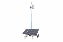 1.06 kW Solar Light Tower - 30' Tower - 7.5' Trailer - (4) LED Lamps - (4) 250aH Batteries - Wind Generator