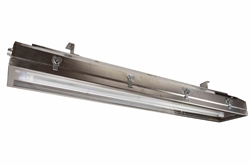 4' Stainless Steel Industrial UV Fluorescent Fixture - Sliding Bracket Mount - Glass Lens