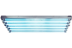 162.5W Industrial UVC Fluorescent Fixture - (5) 4' UV Lamps - Zinc Coated Hubs/Surface Mount