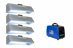 Portable UV Sanitizer System - (4) Handheld UV Lamps - (1) Rechargeable Li-ion Battery Pack - 50' 16/3 SOOW Cord