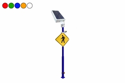 15' Solar Powered Pedestrian Warning Sign - Class I LED Beacon, (2) Motion Sensors - Fold Over/Winch Cover