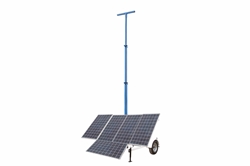 1.5kW Portable Solar Light Tower - 30' Mast - 14' Trailer - (5) Solar Panels, 640aH Lithium-ion Battery Pack - (5) 5-15R Receptacles