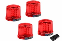 Red LED 360 Degree Beacon Kit - (4) Battery Powered LED Beacons, (1) 2.4Ghz Wireless Remote - Magnetic Base