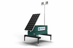 16' Mobile Solar Security Tower -  (1) 300W Panel, (2) LED Lights w/ MS, Timer - 120aH Battery Bank - (4) Casters