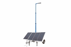 1.2 kW Portable Solar Powered LED Street Light - 30' Tower - 7.5' Trailer - (4) Panels, (1) LED Light, Batteries/BC - Backup Generator
