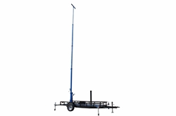 60' 8-Stage Light Mast on 14 Foot Single Axle Trailer w/ Wheels, Extends to 60 Ft, 125 Lbs Payload, Aluminum Mast