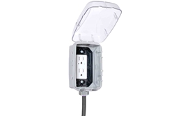 Portable In-use Receptacle - 5-20R GFCI Duplex, 12" 12/3 SOOW Cord w/ TL Cord Cap - Surface Mount