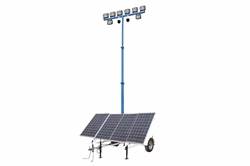 *RENT* 1.06 kW Solar Light Tower - 20' Mast, 7.5' Trailer - (8) LED Lamps, (2) Cameras, (4) Batteries, Backup Genset - 4G