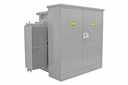 100 KVA Pad Mount Transformer - 4160Y/2400 Grounded Wye Primary, 480Y/277 Wye-n Secondary - Copper, KNAN/Bell Green