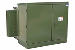 167 KVA Pad Mount Transformer - 13200V Delta Primary, 120/240V Secondary - FR-3 Fluid /KNAN - Bell Green
