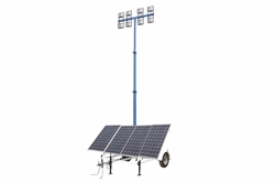 1.06 kW Solar Light Tower - 24' Mast - (4) Panels, (2) 250W LED Lamps - (4) 250aH Batteries, Gas/Propane Generator - Cold Weather Package