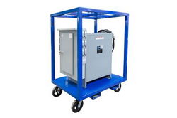 300 KVA Distribution Skid, 480V-208Y/120V 3PH, (2) L14-30R (2) L6-30R (2) 6-15R (12) L5-20R (16) 5-20R GFCI Duplex Outlets, Open Cube Skid w/ Lockable Casters, 6' Cord w/ R&S DS4504MP000 Inlet, NEMA 3R