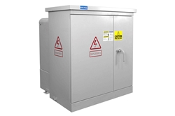 10 KVA Pad Mount Transformer - 7200V Delta Primary, 120V 1PH Secondary - Copper, ANSI 61 Grey - 304 Stainless Steel