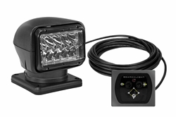 Remote Control LED Spotlight - 12-24V DC, 5000 Lumens - (1) Hardwired Remote w/ 20' Cord & Steel Controller Box - Permanent Mount - Black Housing