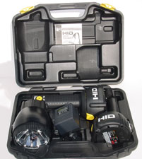 acro 990 rechargeable hid flashlight with batteries and carrying strap in hard shell case
